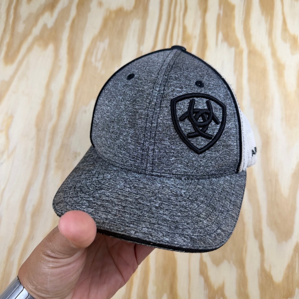 Ariat Kids Gray Heather White Mesh Snapback Trucker Hat Embroidered Logo Cap